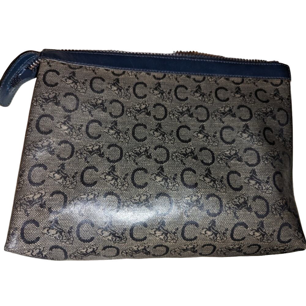 Vintage Celine Diffusion TRIOMPHE Leather Clutch Pouch Blue Vintage EUC with COA